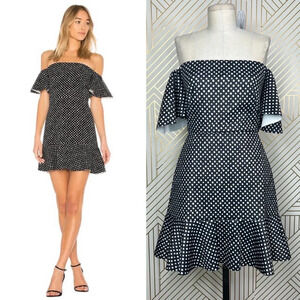 Saloni Amelia Neoprene Mini Polka Dot Dress‎ Black White Size 6